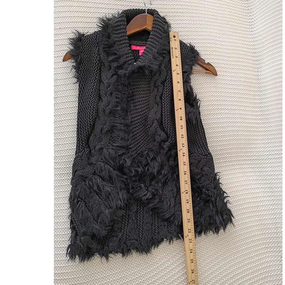 Lilly Pulitzer Boho Faux Fur Trim Cable Knit Vest Cotton Blend Fits‎ S $168